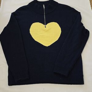 Victor Alfaro Collective Navy Blue Heart Graphic Sweater Size M